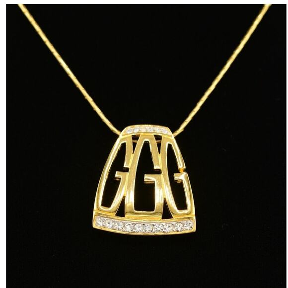 Givenchy Vintage Logo G Pendant Necklace Crystal Gold Signed NOS 80s 1980s BinP - Picture 1 of 12